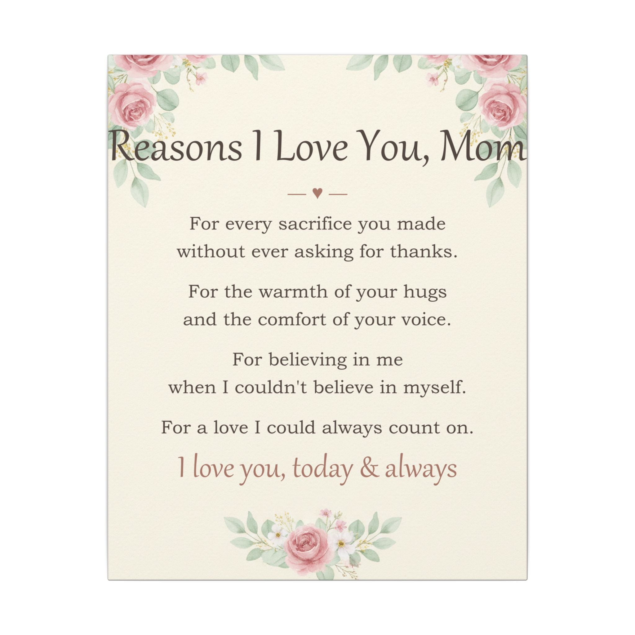 Reasons I Love You, Mom - Keepsake Canvas - Comfort & Cherish keepsake gift