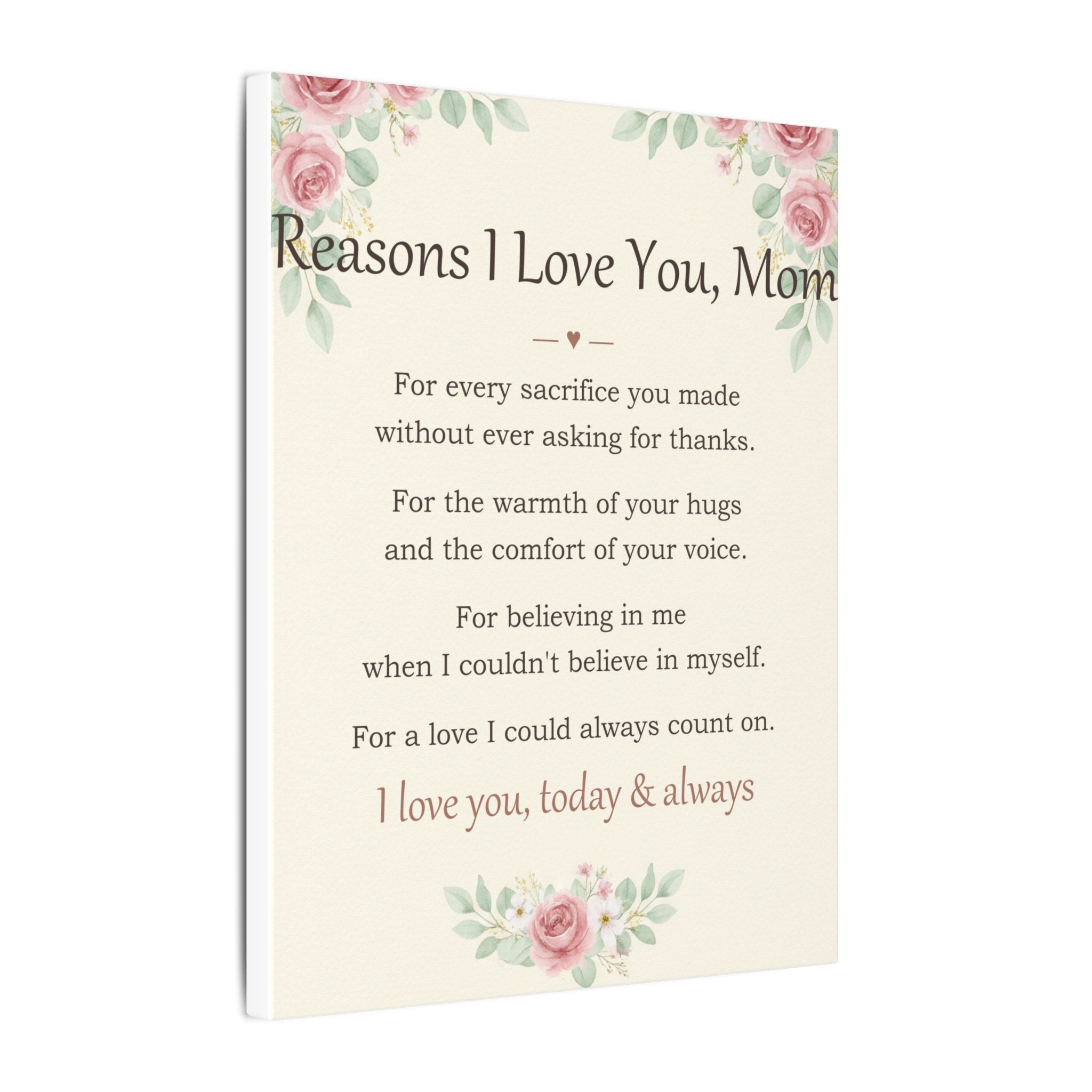 Reasons I Love You, Mom - Keepsake Canvas - Comfort & Cherish keepsake gift