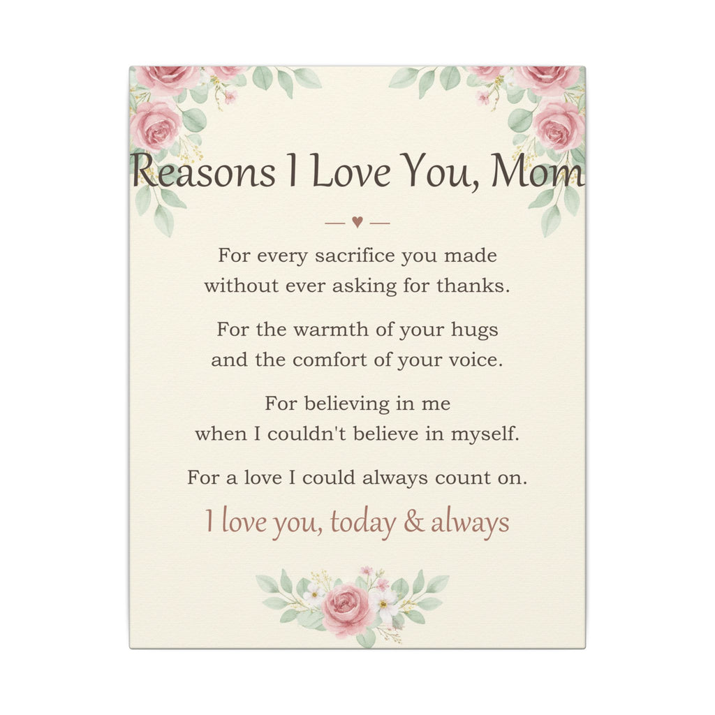Reasons I Love You, Mom - Keepsake Canvas - Comfort & Cherish keepsake gift
