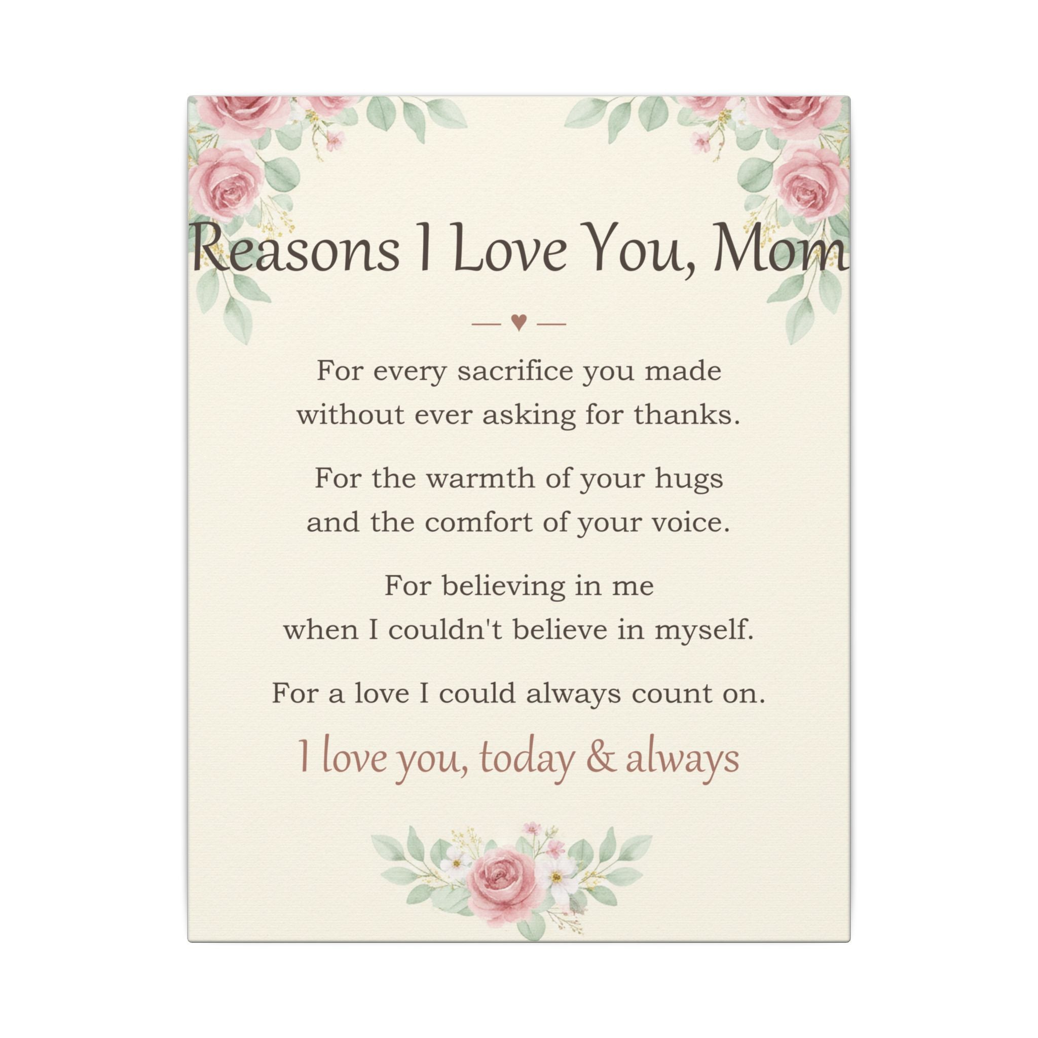Reasons I Love You, Mom - Keepsake Canvas - Comfort & Cherish keepsake gift
